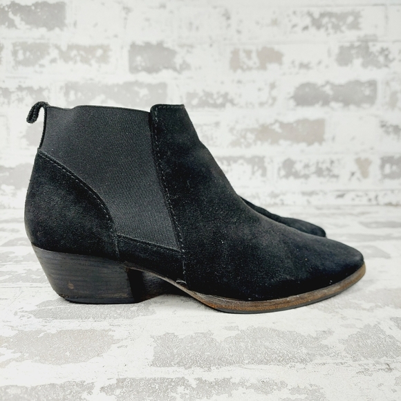 Aquatalia Black Suede Leather Elastic Gore Block Heel Ankle Boots V377 - Picture 5 of 14